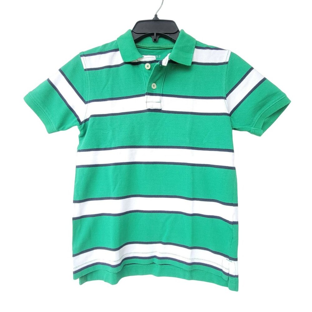 ⭐Gap Sz M Polo T-Shirt Boys Kids Logo Short Sleeve Green/White Stripe Cotton⭐